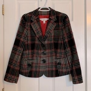 Talbots Wool Blazer Black Grey Red Plaid Women’s size 10 business office work
